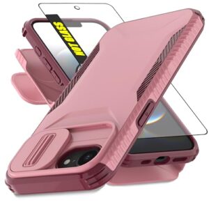 AWZHYDT Capa projetada para iPhone 16e | Capa de câmera deslizante integrada e protetor de tela [2 em 1] Capas protetoras resistentes à prova de choque para iPhone 16E de 6,1 polegadas (rosa)