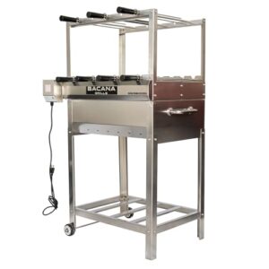 Bacana Grills Churrasqueira multifuncional brasileira – 7 espetos – Churrasco – Multi Rotisserie – Aço inoxidável – Churrasqueira Gaúcha Portátil de Madeira e Churrasqueira a Carvão