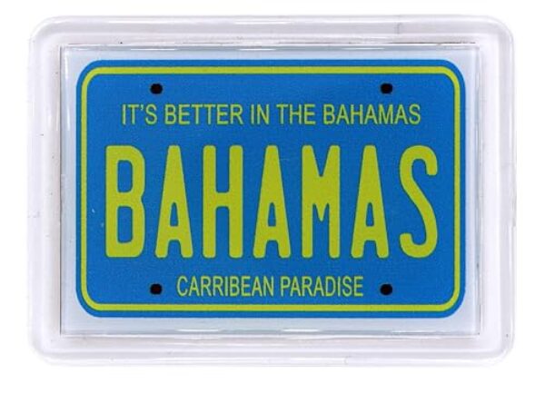 Bahamas placa de licença acrílico pequeno ímã de lembrança de colecionador de geladeira 6 cm x 4,4 cm