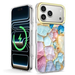 BAISRKE Capa magnética para iPhone 17 Pro de 6,3 polegadas, capa traseira rígida com design dourado - Capa protetora fina à prova de choque [compatível com Mag-Safe]