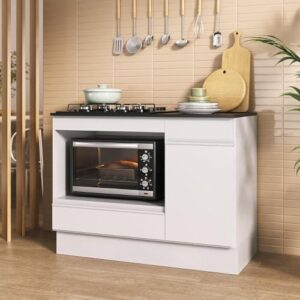 Balcão Cozinha para Cooktop e Forno 105cm 1 Porta 1 Gaveta com Rodapé Veneza Multimóveis Mp2295 - Branco