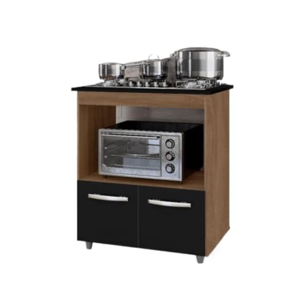 Balcão Para Cooktop 4 Bocas 2 Portas Armário de Cozinha(4 Bocas Savana Preto)