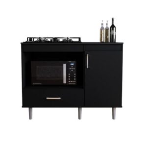 Balcão Para Cozinha 1,05m 5 Bocas 1 Nicho Com 1 Porta E Gaveta Preto