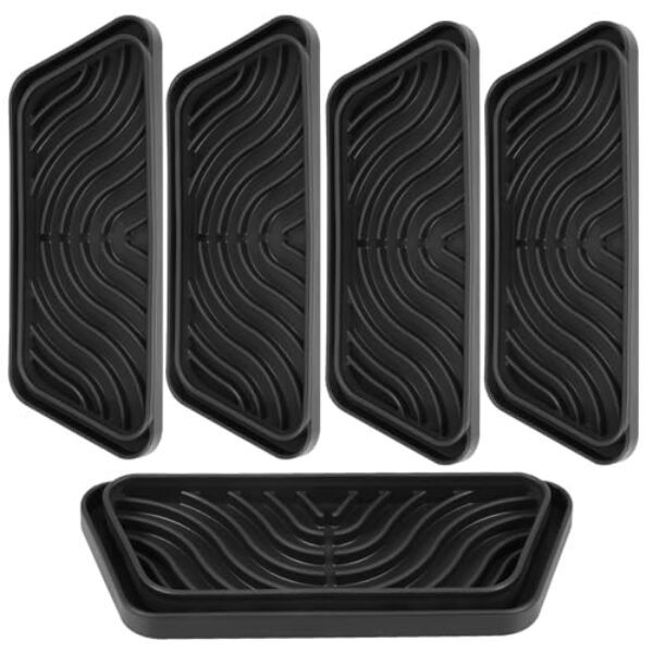 Bandeja de gotejamento de silicone para geladeira, 5 peças, bandeja coletora de gotejamento reutilizável cortável para evitar respingos de água para GE Samsung Whirlpool LG (retangular, 5 x preto)