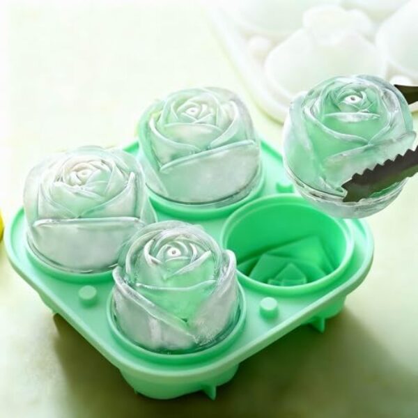 Bandeja para cubos de gelo RV Party – Molde de silicone rosa com 4 grades – verde