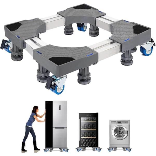 Base Suporte Freezer Geladeira Maquina De Lavar Fogão Lava e Seca Cervejeira Frigobar 8pes Barra Dupla Aço Inox 45 a68cm