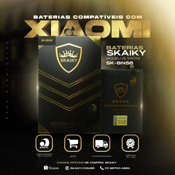 Bateria Oficial Skaiky BN56 Compativel Com XIAOMI REDMI 9A 9C 9AT A1 A1 PLUS POCO C50 POCO M2 PRO