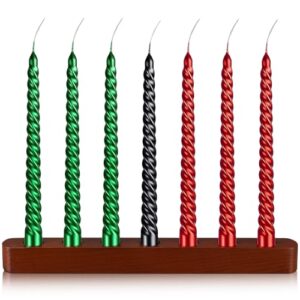 BBTO Conjunto de 8 peças Kwanzaa Kinara Castiçais de madeira Kinara com velas cônicas em espiral de 20 cm sem cheiro para decoração de Kwanzaa (27 x 2,5 cm)