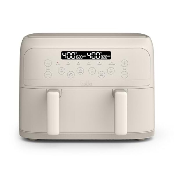 Bella - Fritadeira de ar TriZone de 4 quartos, revestimento antiaderente de cerâmica EverGood™, design de cesta dupla com divisor removível, controlo digital de ecrã tátil com 6