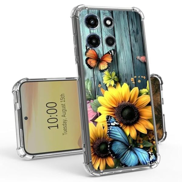 BEOTIWAD Linda capa transparente de girassóis borboletas para Motorola Moto G 5G 2025/Moto G Play 5G 2025 16.8 cm, fina, transparente, antiamarela, TPU, militar, resistente, durável
