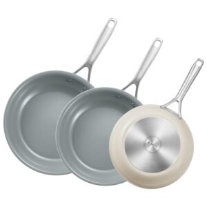 BLAZANT Conjunto de frigideiras de cerâmica, frigideiras de 3 peças (20 cm, 24 cm, 28 cm) com revestimento antiaderente de três camadas, conjunto de frigideiras de indução com alças, panelas saudáveis