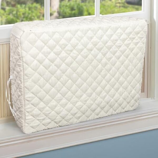 BlueStars Capa de ar-condicionado de janela atualizada para ambientes internos - nova versão com laterais de velcro - capa de CA interna para inverno - isolamento de camadas de enchimento de fibra de