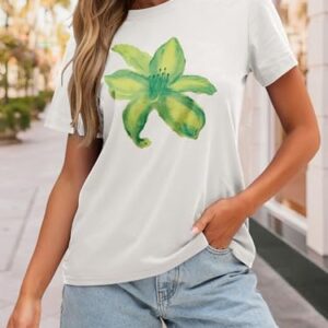 Blusa feminina de manga curta e gola redonda, estampa de flores, casual, feminina, verão, moderno, tops, A Cracker Khaki, G