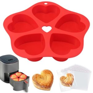 BMSQOFD Frigideira a ar de silicone para muffin, molde de coração para mordida de ovo para assar no forno, 1 peça com 100 sacos de mini formas de muffin, forma de bolo, bandeja para forros de