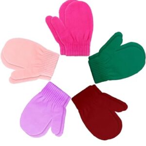Boao 5 pares de luvas infantis pretas de malha de inverno para recém-nascidos e quentes para meninos e meninas, Verde escuro, vermelho rosa, vermelho, azul claro, rosa claro, 3-7 Years