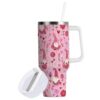 Boccsty Copo com isolamento de corações de gnomo rosa para Dia dos Namorados, copo reutilizável de aço inoxidável, copo de 1,134 g, caneca de viagem, garrafa de água com alça e canudo dobrável para