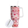 Boccsty Copo com isolamento de flecha corações rosa Dia dos Namorados Copo reutilizável de aço inoxidável 1,134 g Caneca de viagem de café garrafa de água com alça e canudo flip para escritório em