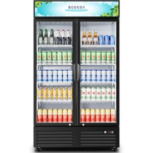 BODEGA Refrigerador de 2 portas com visor de porta de vidro, refrigerador vertical para bebidas com luz LED suave