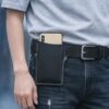 Bolsa de cintura para celular, serve para telefones de 5 a 7,5 polegadas, coldre de couro PU para cinto, iPhone Samsung, trabalho e uso ao ar livre (vertical preto)