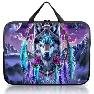 Bolsa para laptop de 14, 15, 15,4, 15,6 polegadas, bolsa para notebook, capa macia compatível com Dell, Lenovo, Toshiba HP, Asus Notebook-Glowing Dream Catcher Wolf