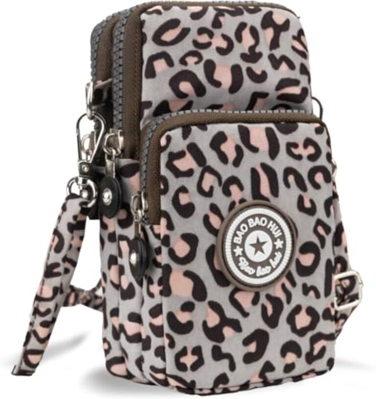 Bolsa tiracolo pequena para mulheres - Mini bolsas de telefone com alça transversal e carteira - Bolsa de braço de nylon, Estampa de leopardo, Tendência