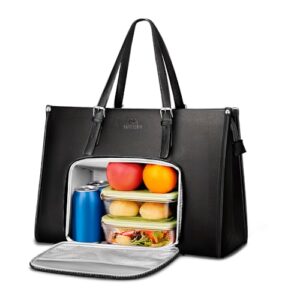 Bolsa Tote Feminina para Notebook 15.6" com Compartimento Térmico Isolado para Almoço, Trabalho e Viagem, Design Elegante Preta