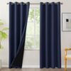 BONZER Cortinas blackout 100% 4 painéis – Cortinas de janela com isolamento térmico de 137 x 239 cm, cortina com ilhós de camada única com fundo laminado preto para quarto/sala de estar, azul marinho
