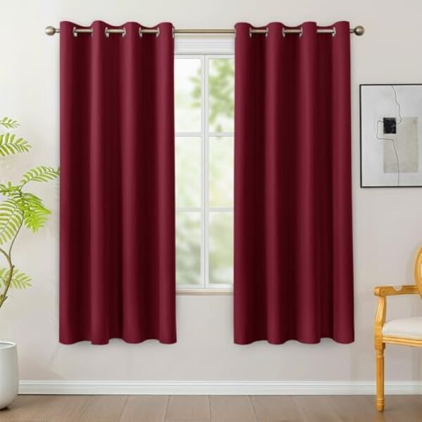 BONZER Cortinas blackout 100% para quarto - Cortinas de janela com isolamento térmico com bloqueio de luz com fundo laminado preto, cortina de escurecimento total de camada única, 137 x 182 cm
