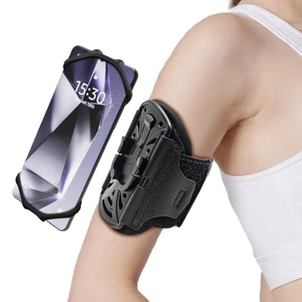 Braçadeira de corrida com rotação de 360° para suporte de telefone, braçadeira antiqueda de antebraço para iPhone 16/15/14/Pro/Mini/12/11/SE/XR XS, serve para todos os smartphones de 4 a 6,5 polegadas