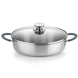 BRA Frigideira Cookware Master com tampa de vidro | Frigideira profissional de 25,9 cm - 2,6 litros | Frigideira de aço inoxidável | Compatível com todos os fogões - Indução completa | Sem PFAS |