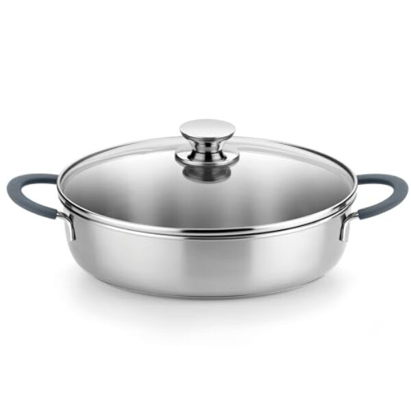 BRA Frigideira Cookware Master com tampa de vidro | Frigideira profissional de 25,9 cm - 2,6 litros | Frigideira de aço inoxidável | Compatível com todos os fogões - Indução completa | Sem PFAS |
