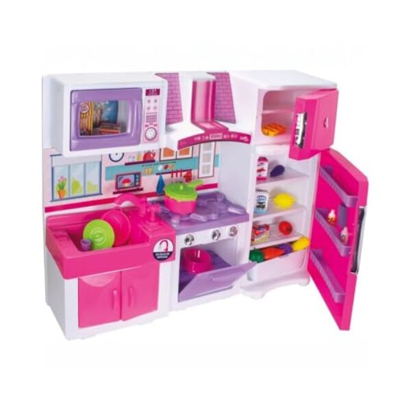 Brinquedo Infantil de Cozinha, com Fogão,Faz de Conta e Casinha, Geladeira, Pia, Micro-ondas e Armário,Conjuntos de Cozinha de Brinquedo, Cor Rosa, para Crianças