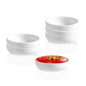 Btrquedo Tigelas de cerâmica de 8 cm, molho de soja para molhos, molho de salada, condimentos, lanches, aperitivos, conjunto de 6 (branco)