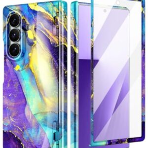 Btscase Capa para Samsung Galaxy Z Fold 7, protetor de tela frontal integrado, padrão de mármore dourado com glitter, capa protetora de corpo inteiro à prova de choque para Galaxy Z Fold 7 5G, mármore