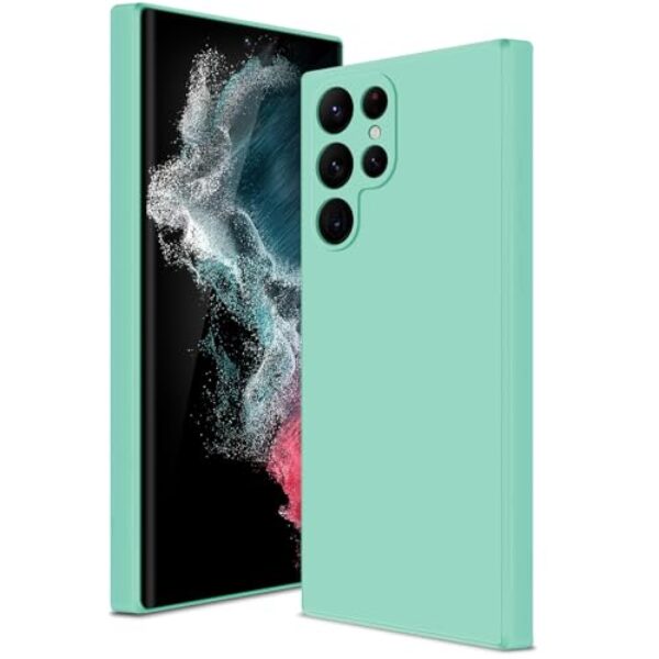 Btstring Capa para Samsung Galaxy S22 Ultra, capa de silicone macio com proteção de câmera atualizada, capa fina à prova de choque com forro de microfibra antiarranhões, verde menta