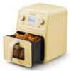 BUYDEEM F51 - Fritadeira de ar 8 em 1 de 4,2 quartos, forno retro com janela visível, lembrete de agitação, controlo de um só toque com visor LCD, amarelo suave