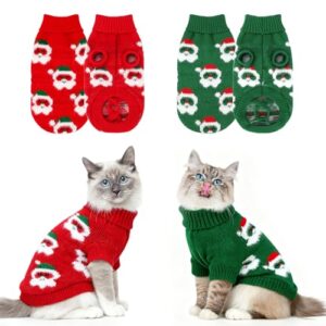 BWOGUE 2 pacotes de suéter de Natal para cães e gatos para animais de estimação, roupas quentes para animais de estimação, Papai Noel, Feliz Natal, animais de estimação, suéteres para gatinhos e cães