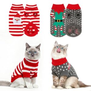 BWOGUE 2 pacotes de suéter de Natal para cães e gatos para animais de estimação, roupas quentes para animais de estimação, Papai Noel e palhaço, suéteres para animais de estimação para gatinhos e cães