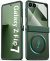 BXYJY Capa para Samsung Galaxy Z Flip 7 com protetor de dobradiça, fina, compatível com MagSafe, protetor de tela frontal, translúcido, resistente, à prova de choque, capa protetora para Galaxy Z Flip