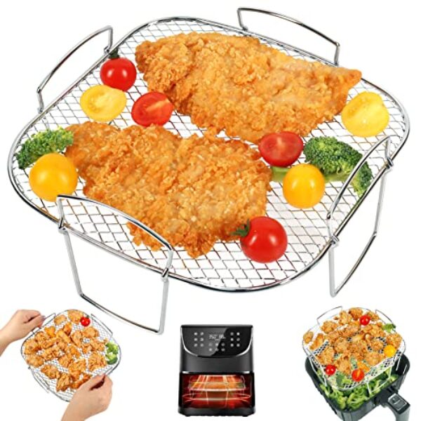 BYKITCHEN Rack de fritadeira quadrada de 20 cm, desidratador de aço inoxidável, acessórios de fritadeira a ar quadrada para Cosori, Instant Vortex, Nuwave Air Fryer, Ninja Foodi Grill