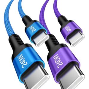 Cabo carregador USB 240W para iPhone 17 3 m, 2 pacotes de cabos USB C para USB C para iPhone 17 Air 17 Pro Max 16/15 Pro Max, Samsung S25 S24 Ultra, cabo de carregamento rápido tipo C trançado para