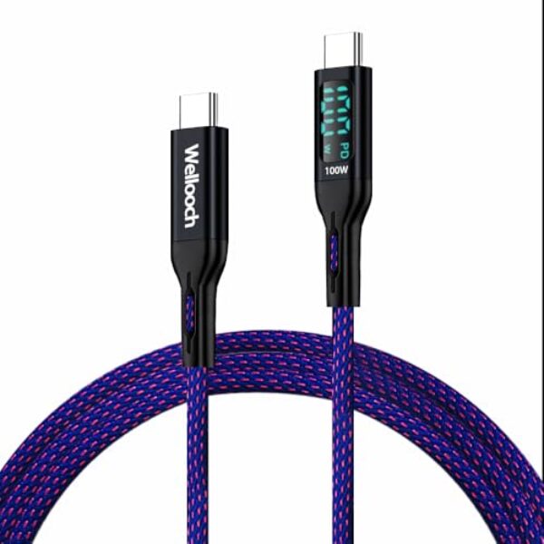 Cabo de carregamento rápido de 100 W tipo C para tipo C, 2 m, extra longo, 0,4A, compatível com iPhone 17/15/16 Pro Max/Plus/Air, Samsung Galaxy S20 S10 S9 S8, Note 9 10+, A11 A20 A50 A51 A60 A71