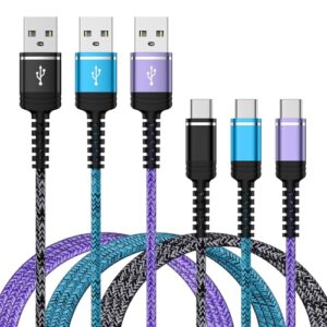 Cabo USB A para C de carregamento rápido para Samsung Galaxy S25 FE S25 Ultra S24 Ultra S24 FE S23 S22 A17 A56 A35 A25 A16, [pacote com 3 pés] Cabo carregador USB tipo C Nylon trançado para Google