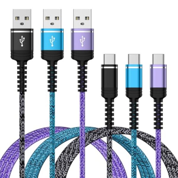 Cabo USB A para C de carregamento rápido para Samsung Galaxy S25 FE S25 Ultra S24 Ultra S24 FE S23 S22 A17 A56 A35 A25 A16, [pacote com 3 pés] Cabo carregador USB tipo C Nylon trançado para Google