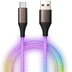 Cabo USB C, carregador tipo C com iluminação gradual colorida, carregamento rápido, cabo USB tipo C compatível com iPhone 15, Samsung Galaxy S10 S9 S8 Plus, Note 10 9 8, LG V50 V40 G8 G7 (RGB)