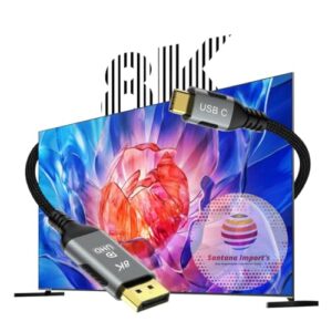 Cabo USB C para DisplayPort 1.4, 8K tipo C para DP 1.4, adaptador Thunderbolt 3 e 4 para DisplayPort 8K 60Hz, 4K 144Hz, 2K 165Hz, 1080 240Hz compatível com MacBook Pro/Air, iPad, Mac Mini, XPS 15