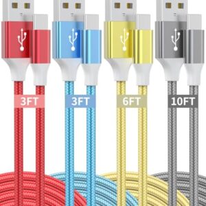 Cabo USB para USB C, pacote com 4 (3/3/6/10 pés), carregador tipo C, cabo de carregamento rápido 3A Nylon trançado Android para Samsung Galaxy S24 S23 S22 S21, Pixel, Moto G, cinza, para iPhone 15/16
