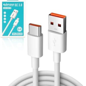 Cabo USB Tipo-C Turbo – Carregamento Ultra-Rápido e Cabo de Dados Reforçado | Compatível com Android e iOS
