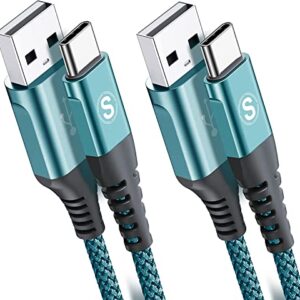 Cabo USB tipo C 3,1A carregamento rápido [2 embalagens, 3 pés +3 pés], Sweguard USB-A para USB-C Cabo trançado de nylon carregador para Samsung Galaxy S21 S20 S10 S9 S8 Plus, Note 20 10 9 8 7, A71 A51 A32, LG, Moto, PS5-Verde