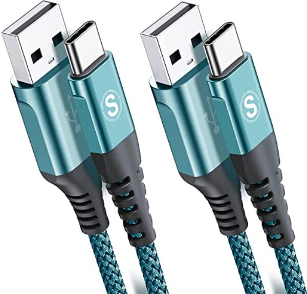 Cabo USB tipo C 3,1A carregamento rápido [2 embalagens, 3 pés +3 pés], Sweguard USB-A para USB-C Cabo trançado de nylon carregador para Samsung Galaxy S21 S20 S10 S9 S8 Plus, Note 20 10 9 8 7, A71 A51 A32, LG, Moto, PS5-Verde
